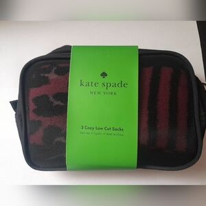 New Kate Spade 3 Pair Black and Pink Low Cut Socks In Pouch NWT